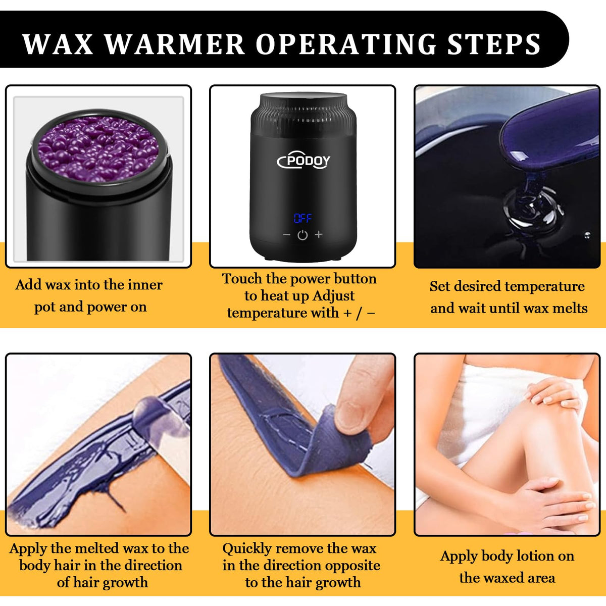 Podoy 6.8oz wax pot capacity for efficient facial waxing sessions.
