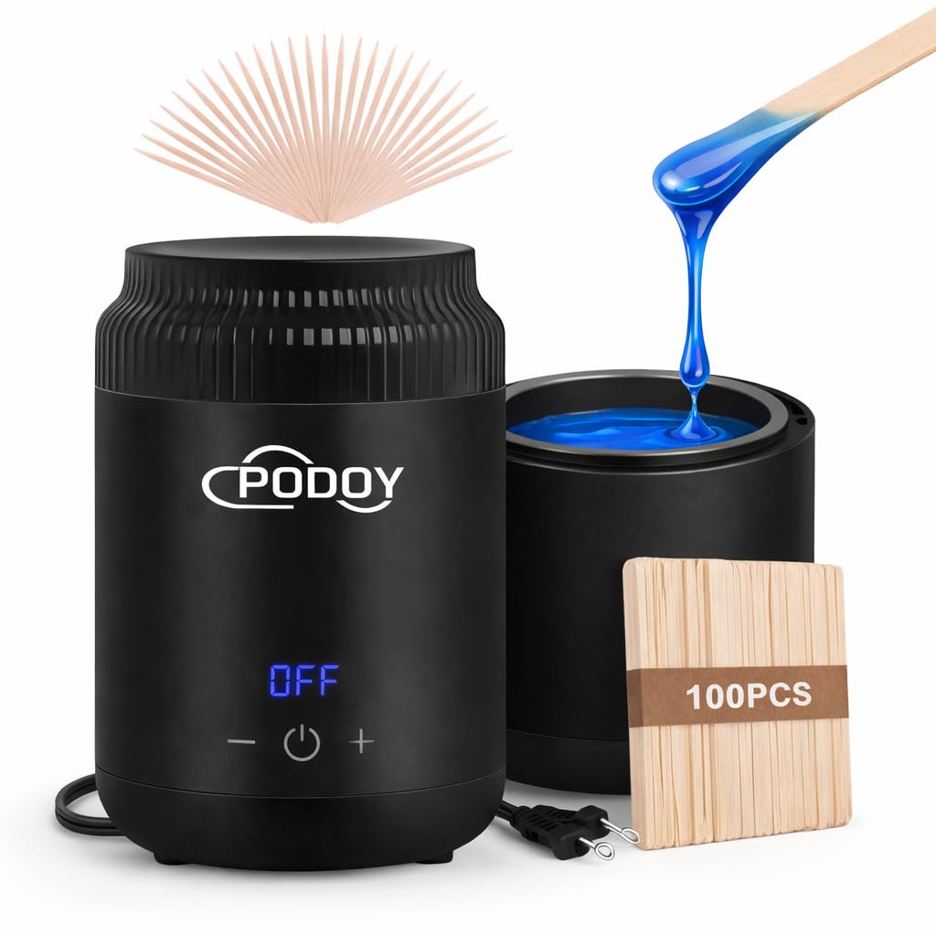 Podoy mini wax pot warmer front view, compact home spa solution for facial waxing.