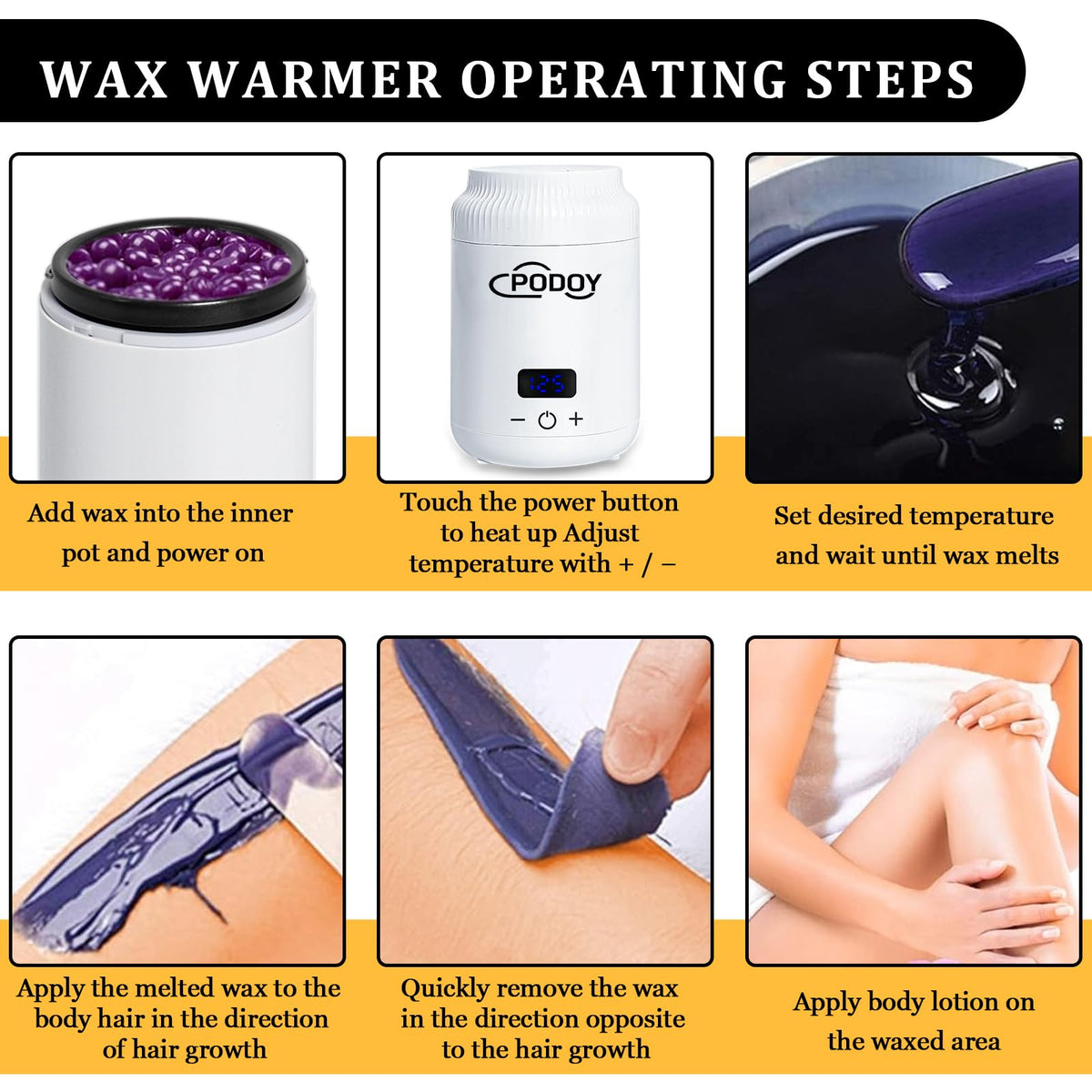 Podoy Mini Wax Warmer adjustable control for consistent heating across wax types