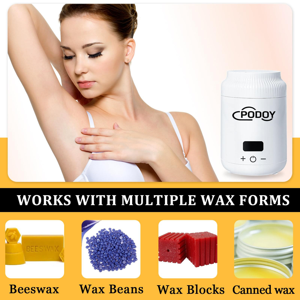 Podoy Mini Wax Warmer temperature display shows Celsius, switch to Fahrenheit