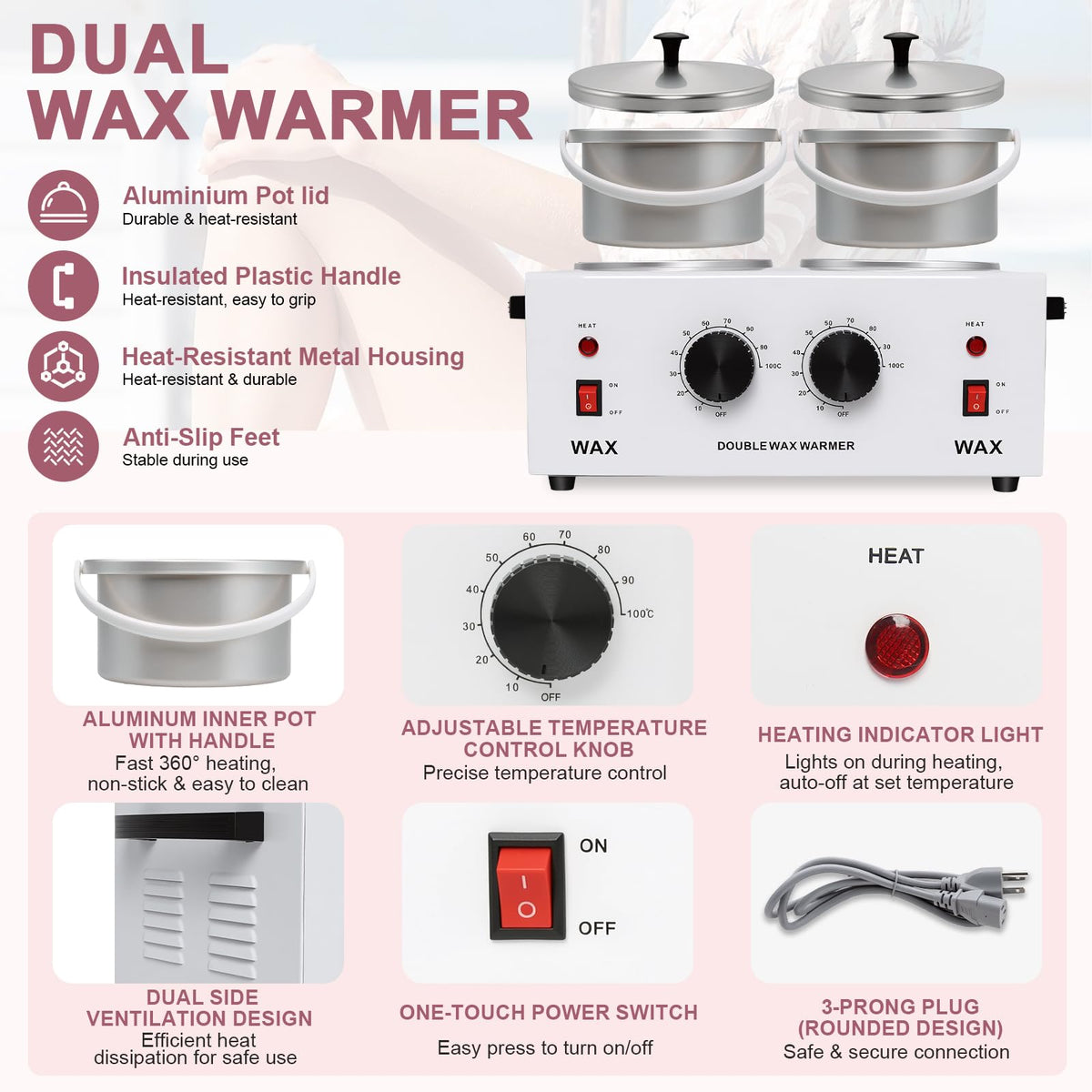 Podoy wax warmer thermostat control close-up for precise heating.
