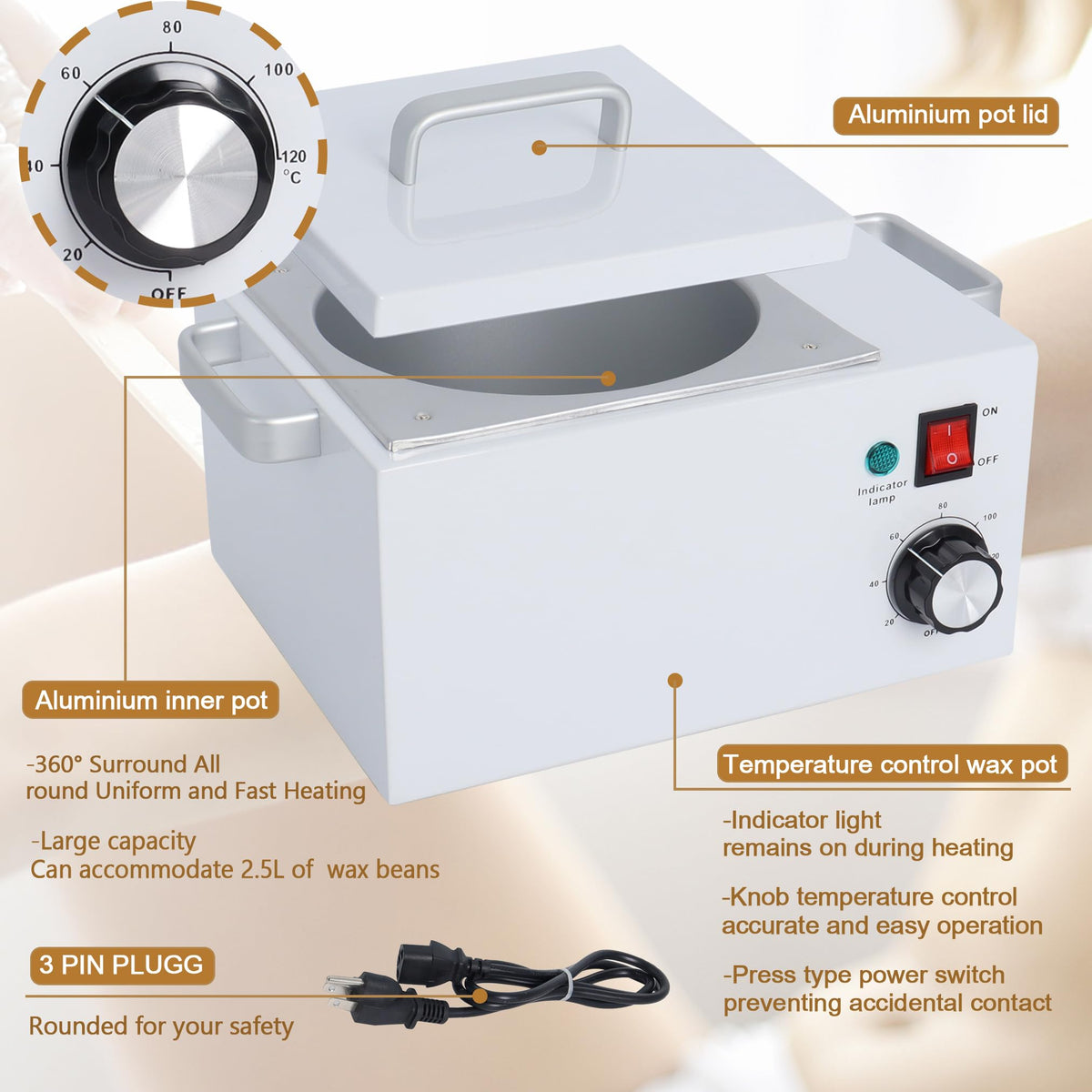 Podoy wax warmer featuring a 2.5L capacity and durable non-stick pot