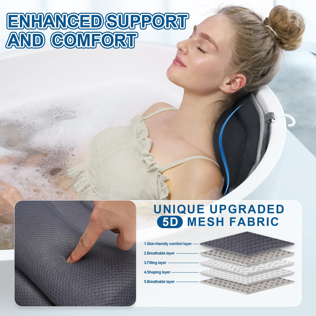 Poemland full body bath pillow gray back view supports posture and relieves fatigue