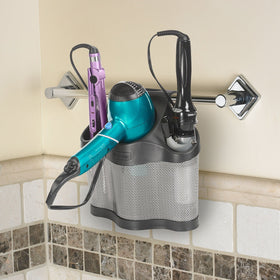 Polder Style Station curling iron slot secures tools during setup and cooling.