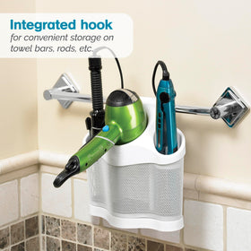 Polder Style Station rear cord pocket keeps plugs orderly and accessible.
