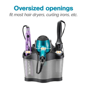Polder Style Station rear cord pocket hides cords for a tidy vanity.