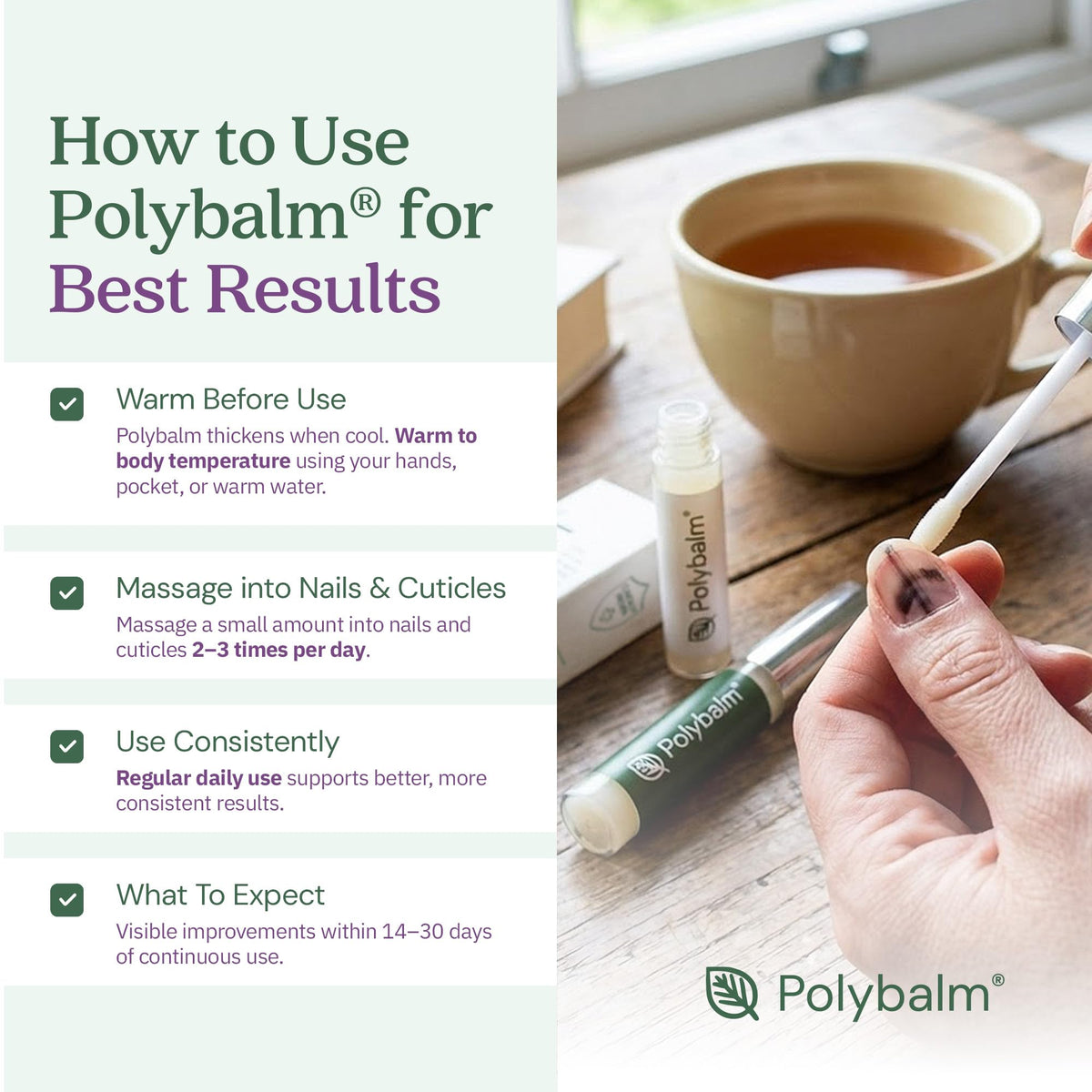 Polybalm Clinically Proven Nail Care: doctor-developed formula supports brittle nails.