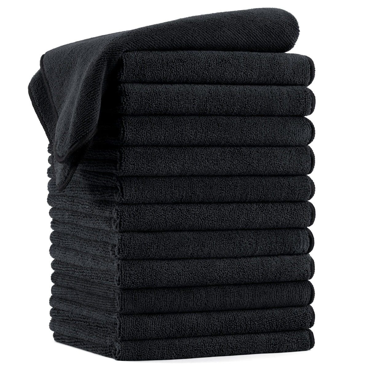 POLYTE quick-dry microfiber hair towel in black absorbs water quickly for salon-style drying