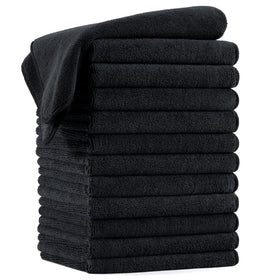 POLYTE quick-dry microfiber hair towel in black absorbs water quickly for salon-style drying