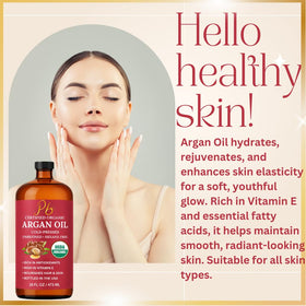 Pomberries Amber glass bottle showcases premium organic argan oil.