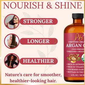 Close-up of Pomberries Argan Oil in amber glass bottle for easy use.