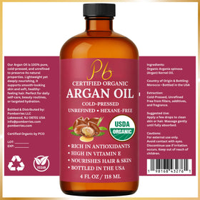 Pomberries Argan Oil daily routine image for hair and skin care.