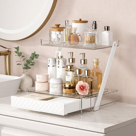 Pomohome 3-tier makeup organizer with top shelves for easy daily access.