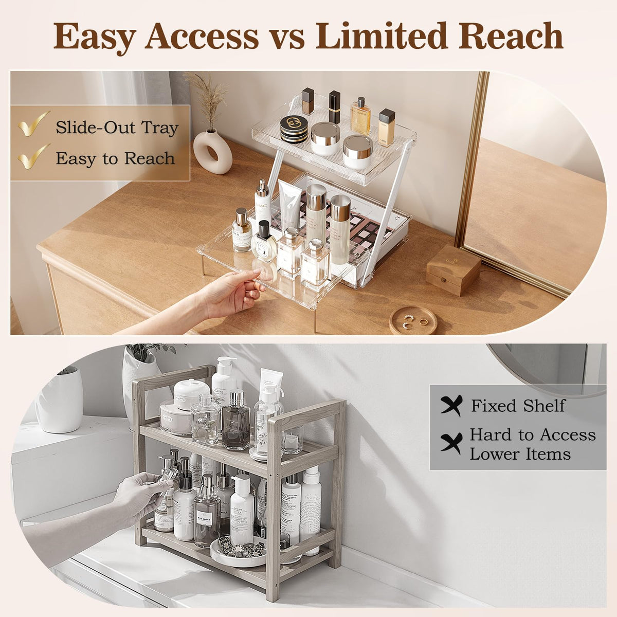 Pomohome bottom drawer stores brushes and small items neatly.