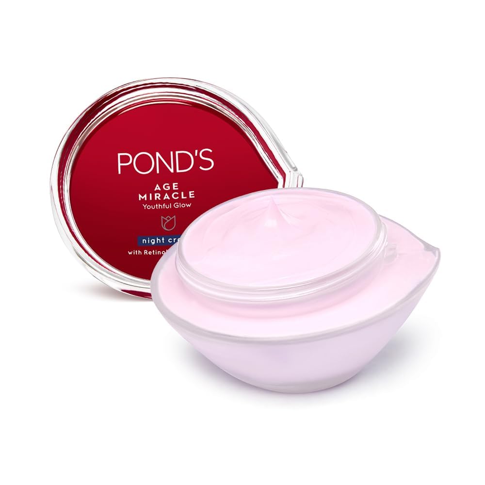 POND'S Age Miracle night cream packaging view hints at overnight renewal.