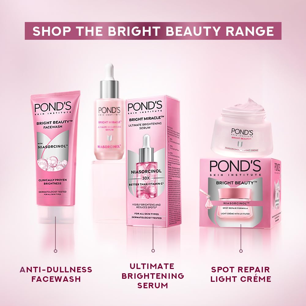 POND’S Bright Beauty Serum packaging communicates light-reflecting glow and improved texture.