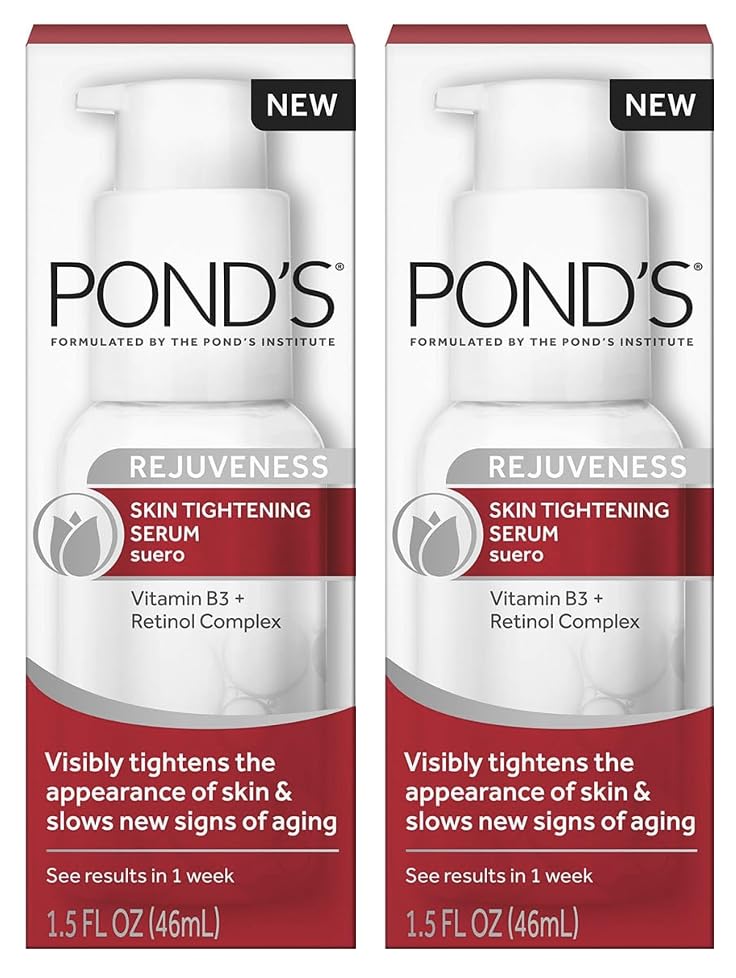 POND'S Skin Tightening Serum bottle close-up highlighting hydration and anti-aging care.