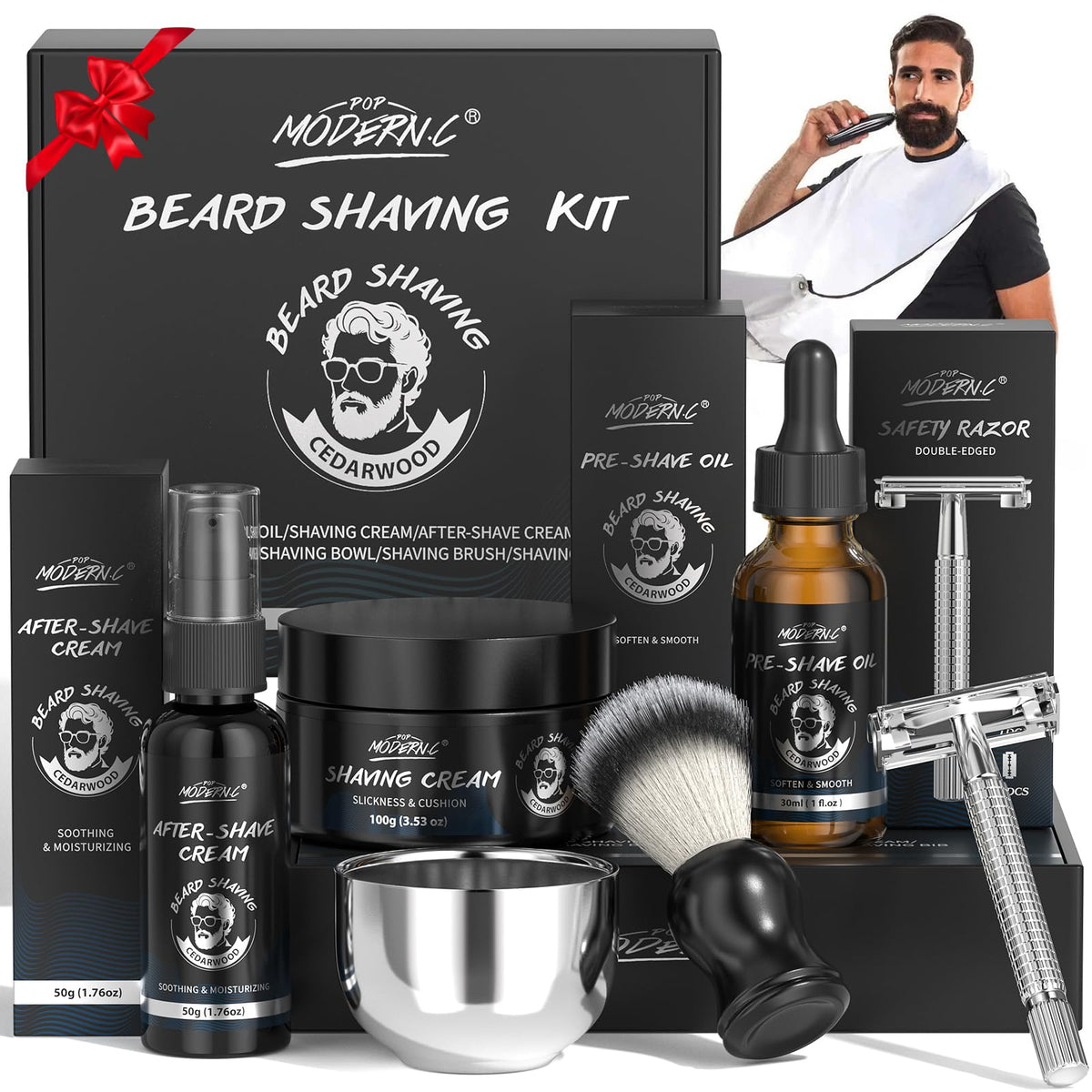 POP MODERN.C 8-piece shaving kit front view for a complete grooming routine.