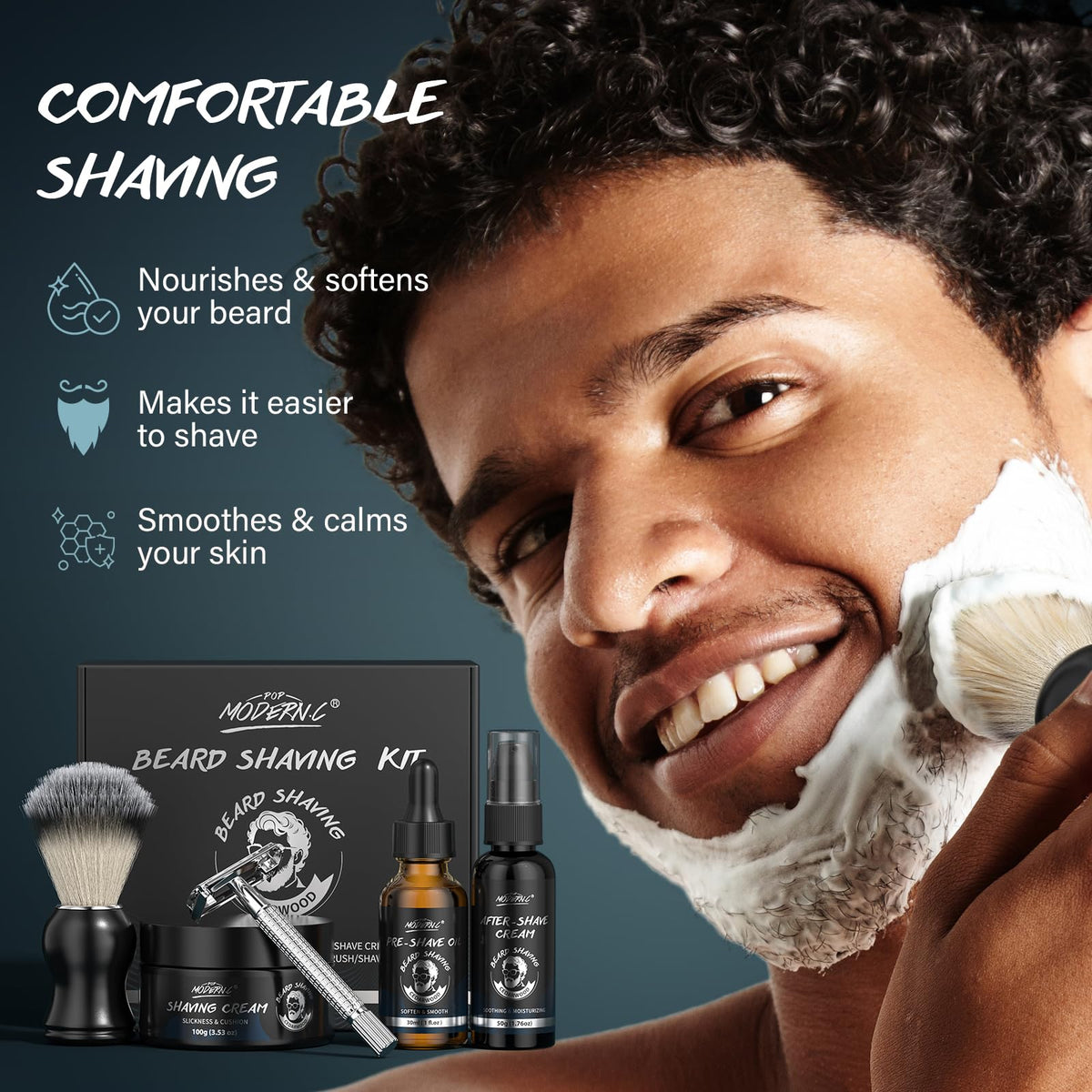 POP MODERN.C pre-shave oil 30ml close-up showing prep for smooth shaving.