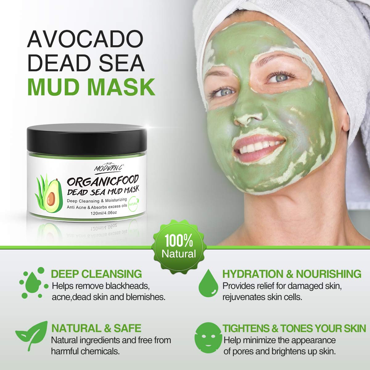 POP MODERN.C clay mask with green tea close-up for soothing care