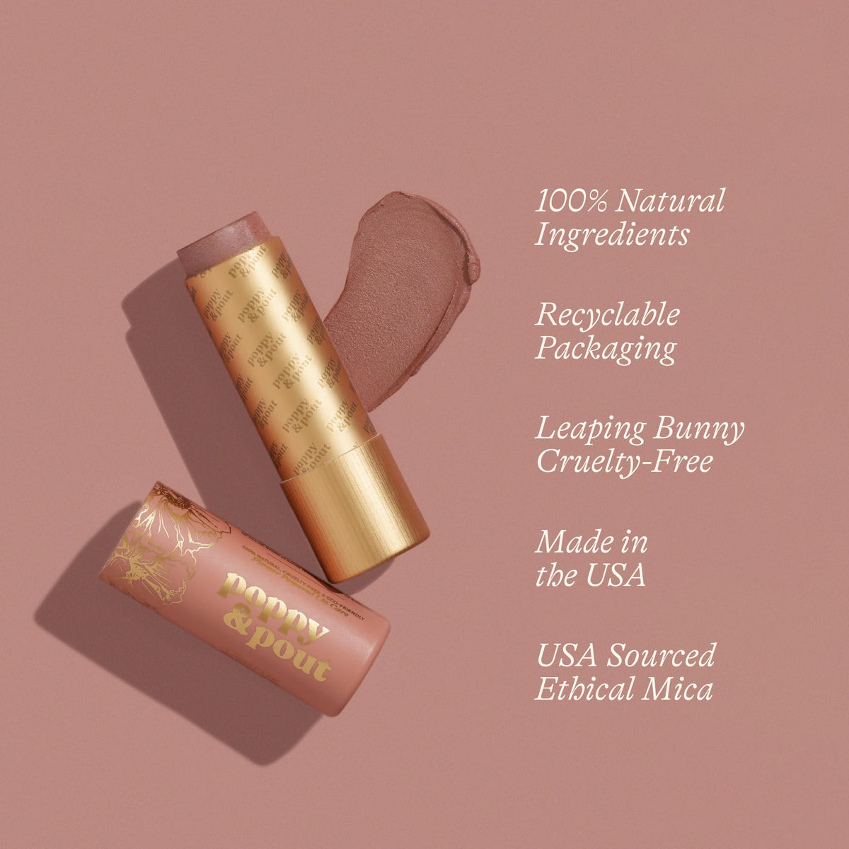 Poppy & Pout cardboard tube packaging highlights eco-friendly design.