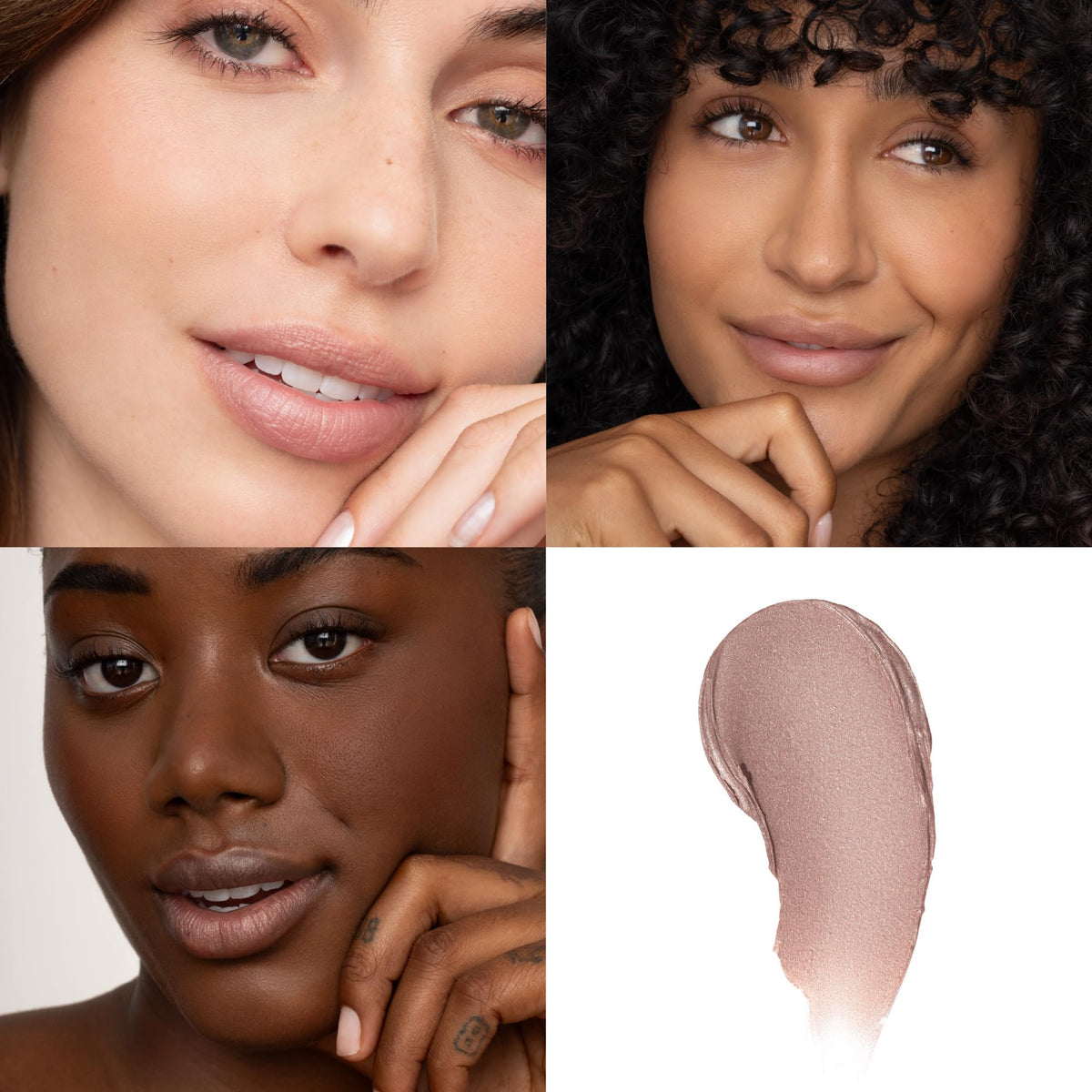 Lips swatch of Faye lip tint showing a no-makeup-ready taupe look.