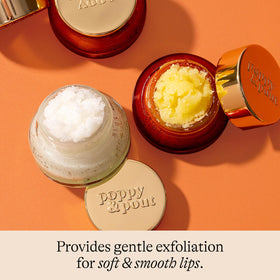 Poppy & Pout lip scrub texture with visible sugar crystals