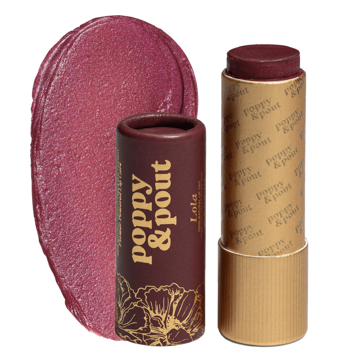 Poppy & Pout Lola lip tint in cardboard tube for eco-friendly color