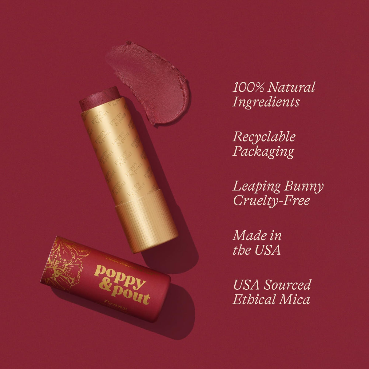 Poppy & Pout Penny Lip Tint hand-filled for precise, creamy color.