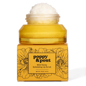 Poppy & Pout Wild Honey lip scrub jar close-up for smooth lips