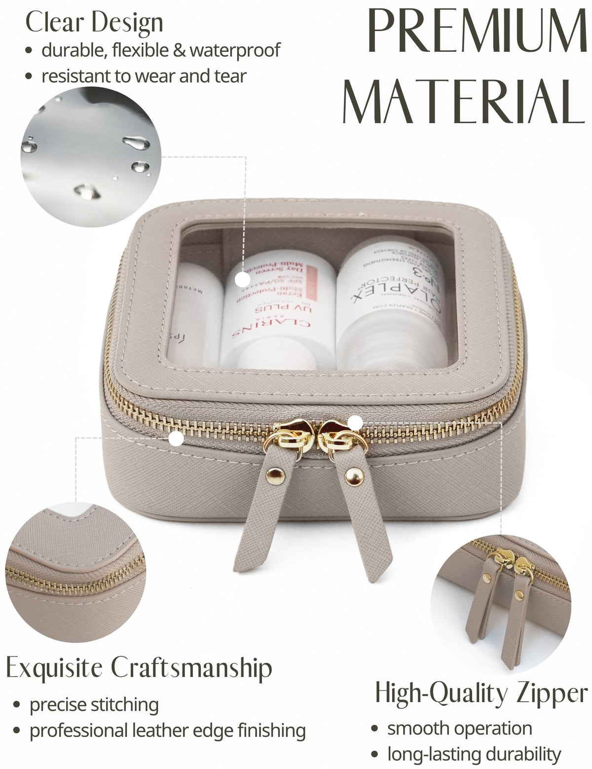 Popvibe Clear Makeup Bag stone color side view showing compact size