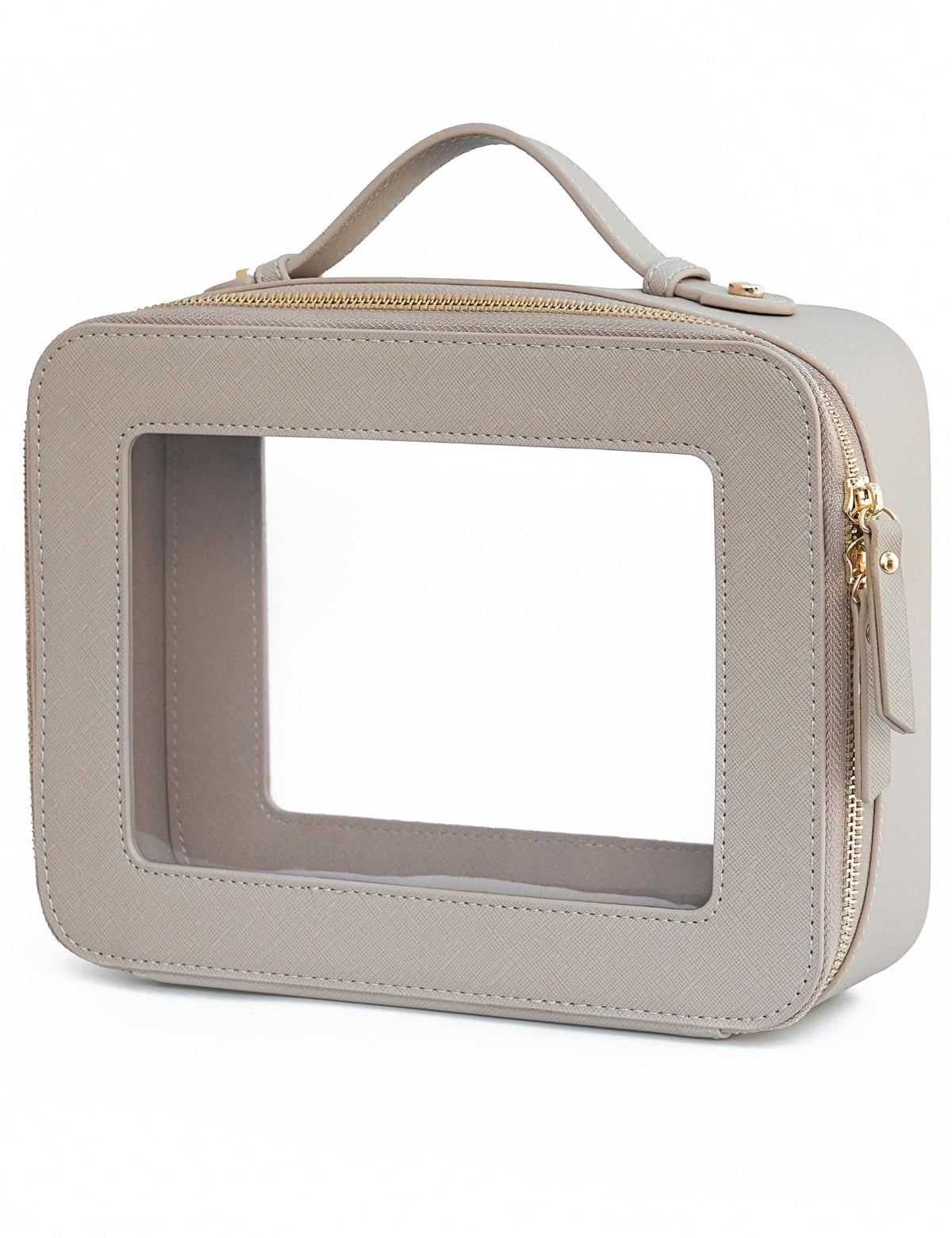 Popvibe Clear Makeup Bag front view with transparent panel for quick access to essentials.