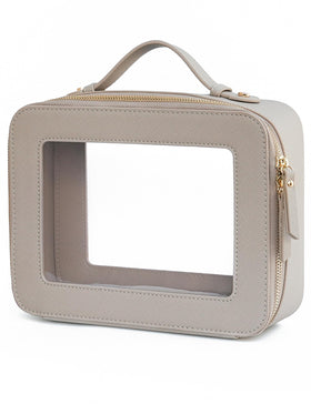 Popvibe Clear Makeup Bag front view with transparent panel for quick access to essentials.