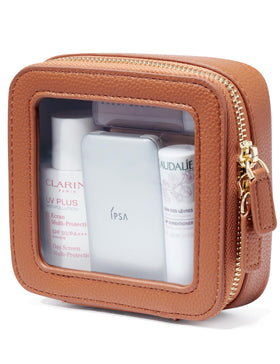 Popvibe Clear Makeup Bag with transparent panel for quick access and easy visibility.