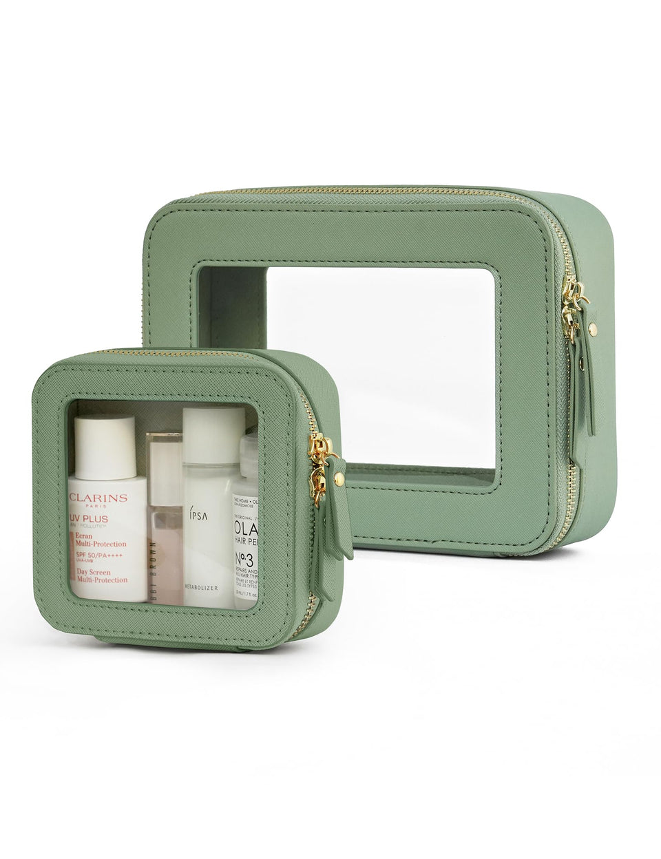 Popvibe clear makeup case mini sage green keeps essentials neatly organized on the go.