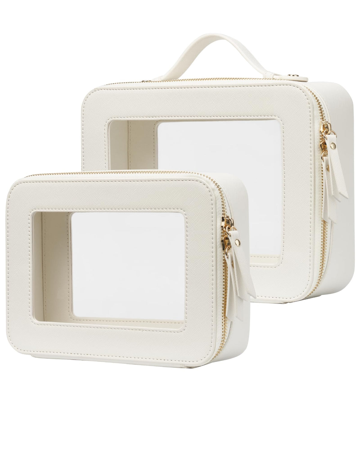 Popvibe clear makeup case large front view, easy visibility for quick access.