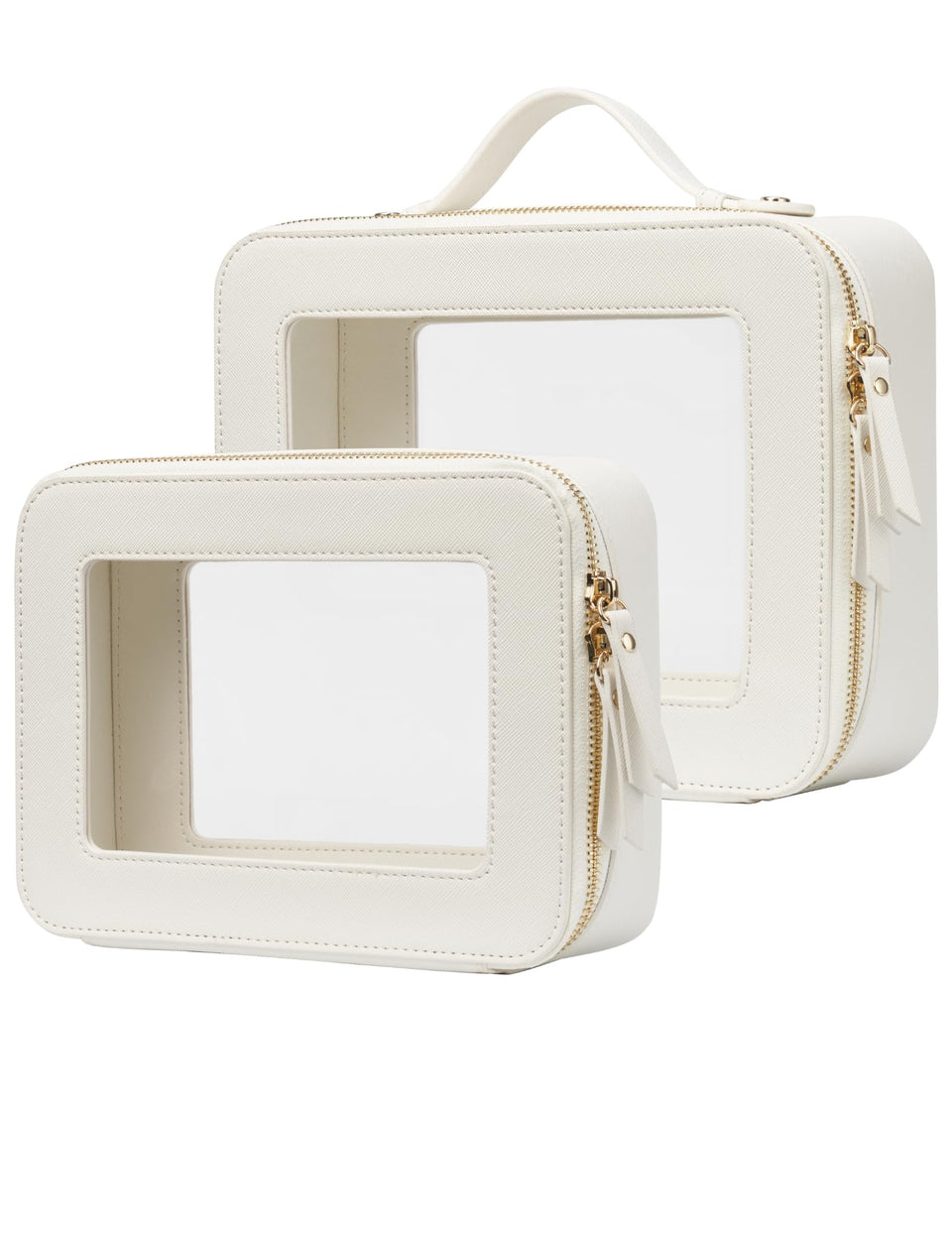 Popvibe clear makeup case large front view, easy visibility for quick access.