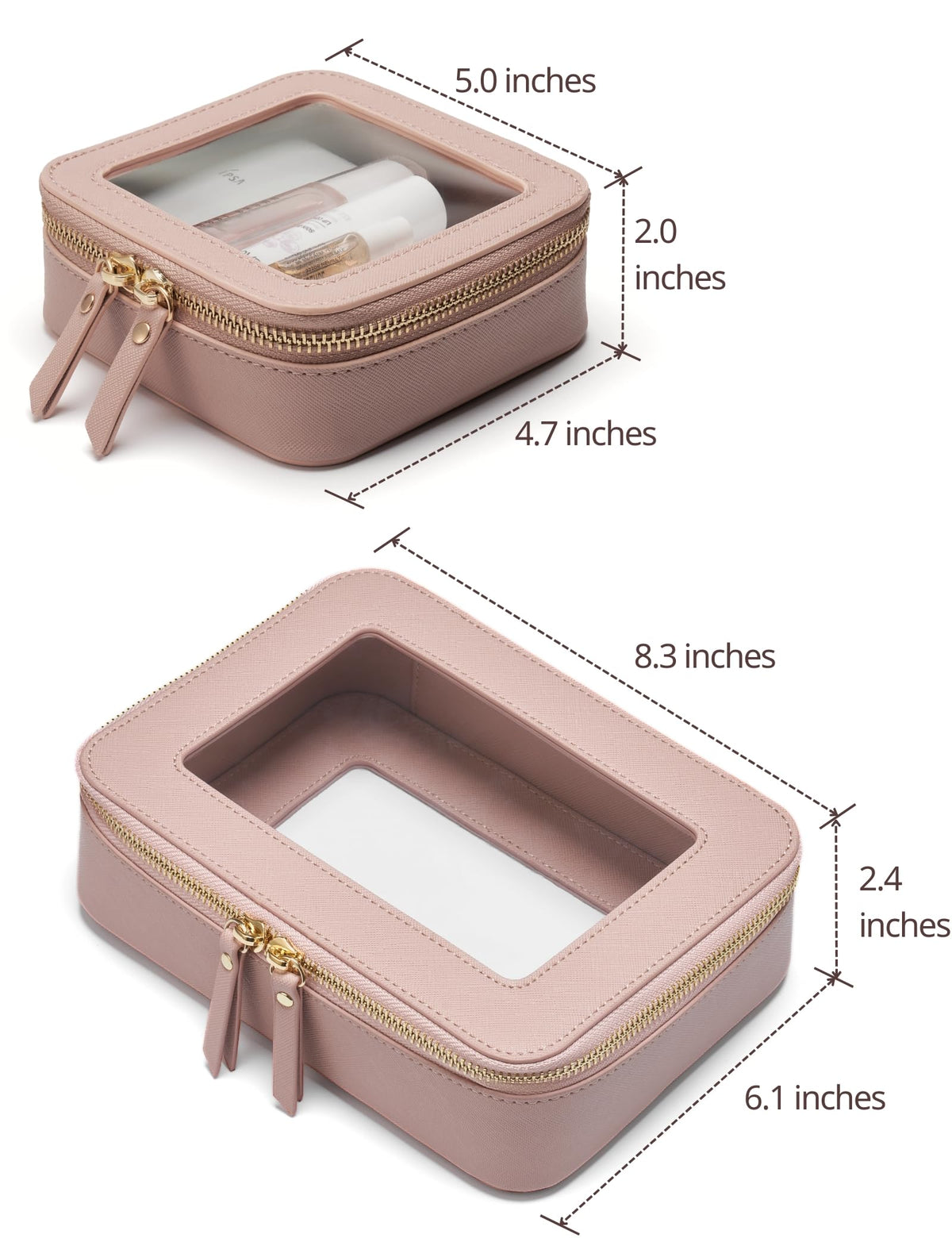 Popvibe Clear Makeup Case side zip; secure closure keeps essentials safe.