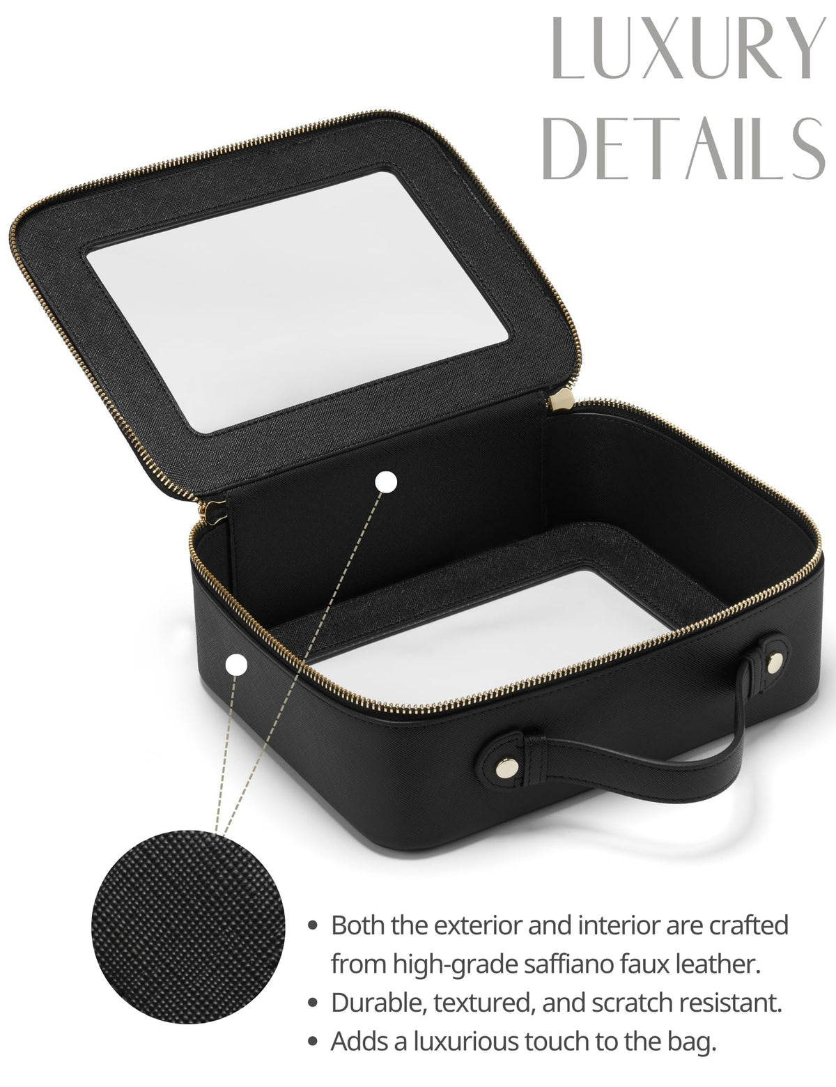 Popvibe Clear Makeup Case smooth zipper closure keeps contents secure.