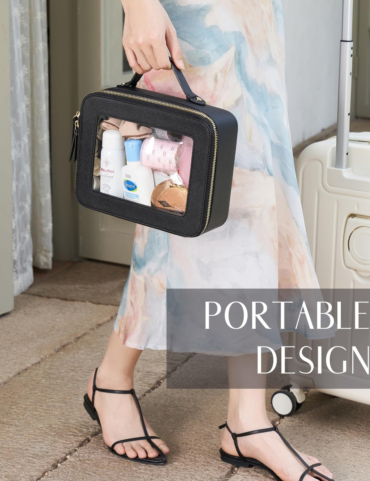 Popvibe Clear Makeup Case features water-resistant material for travel days.