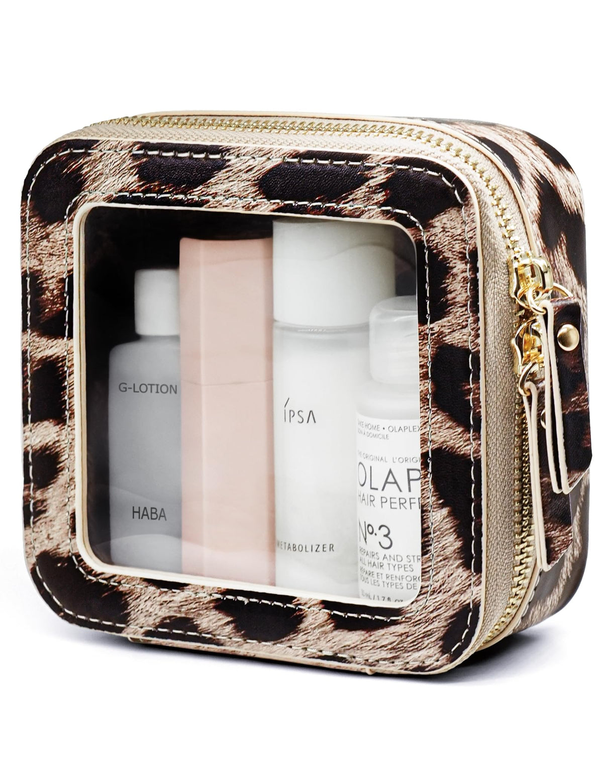 Popvibe leopard clear makeup bag exterior offers quick visibility.