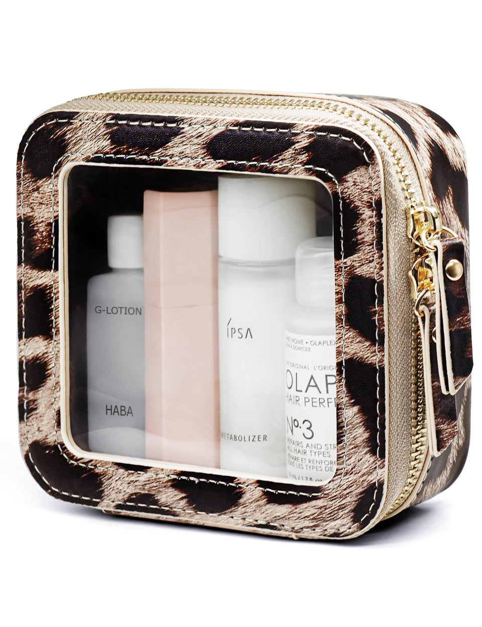 Popvibe leopard clear makeup bag exterior offers quick visibility.
