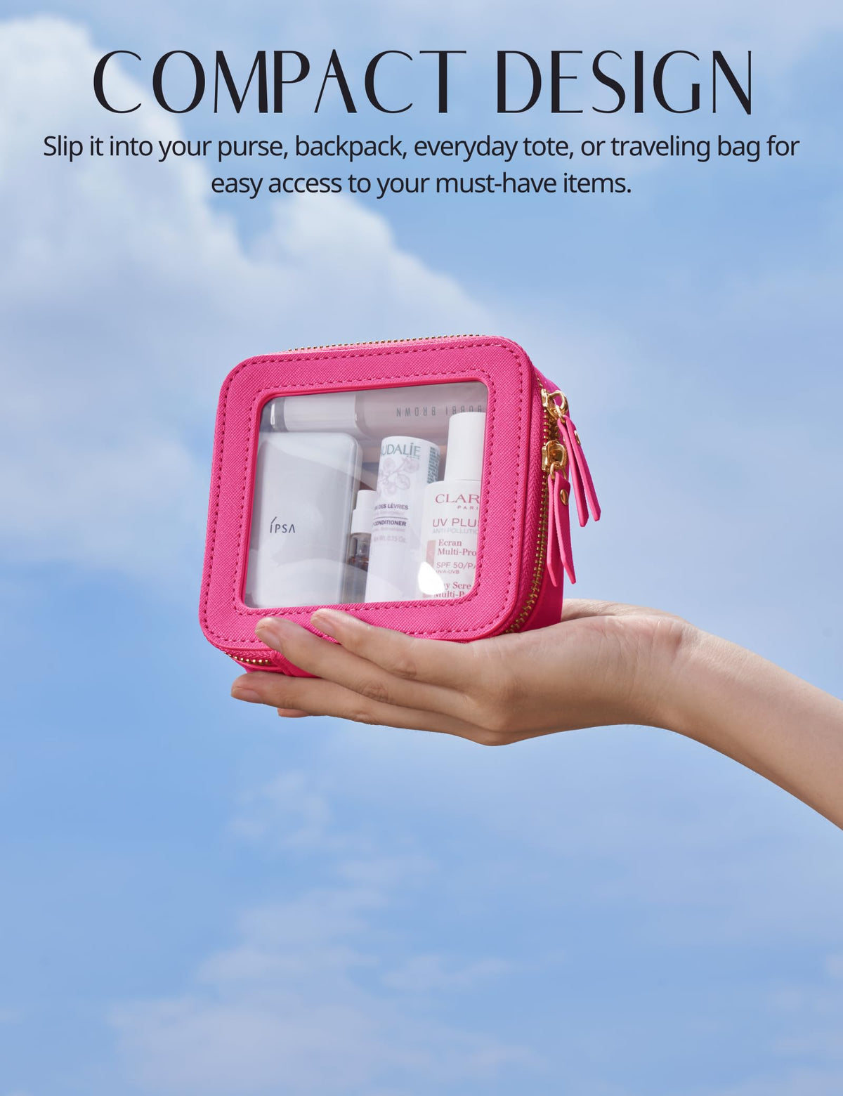 Popvibe water-resistant makeup bag ready for travel and everyday moisture protection.