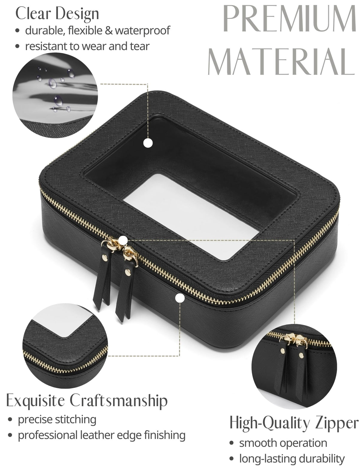 Popvibe makeup bag zipper detail highlights smooth closure for secure packing