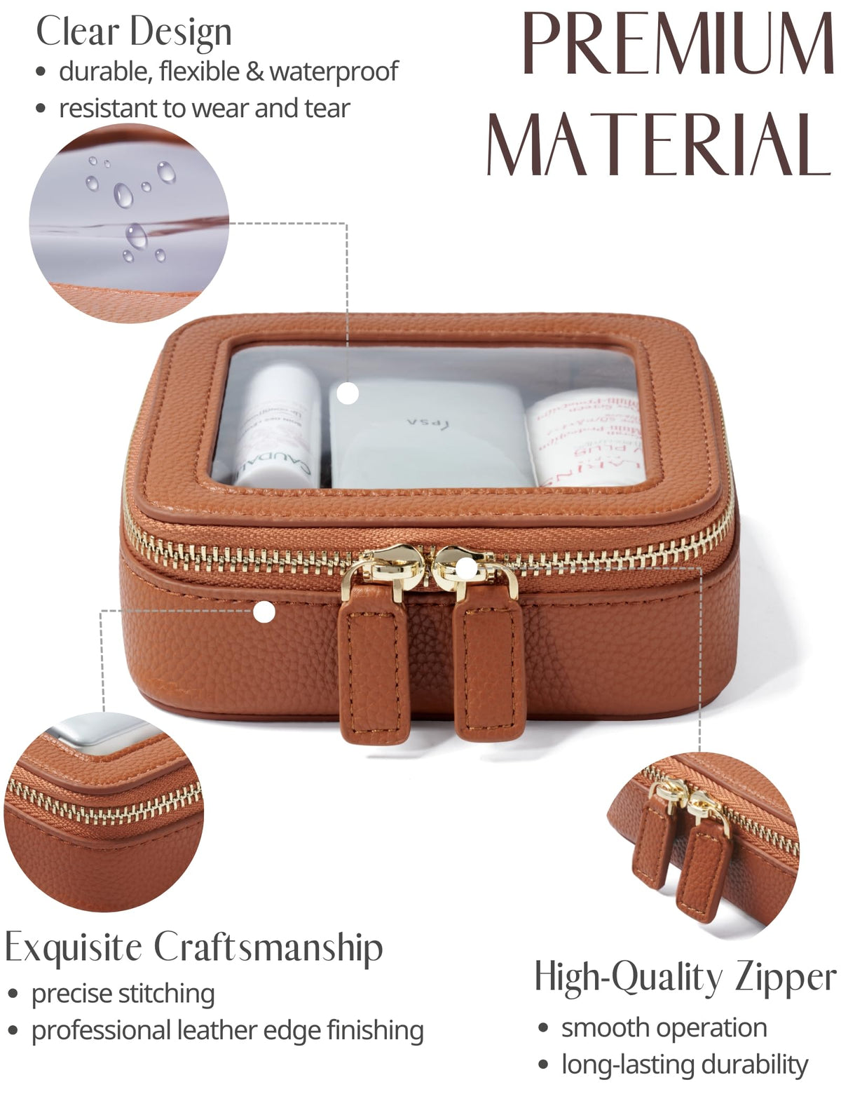 Popvibe premium faux leather cosmetic case built for durability and easy cleaning.