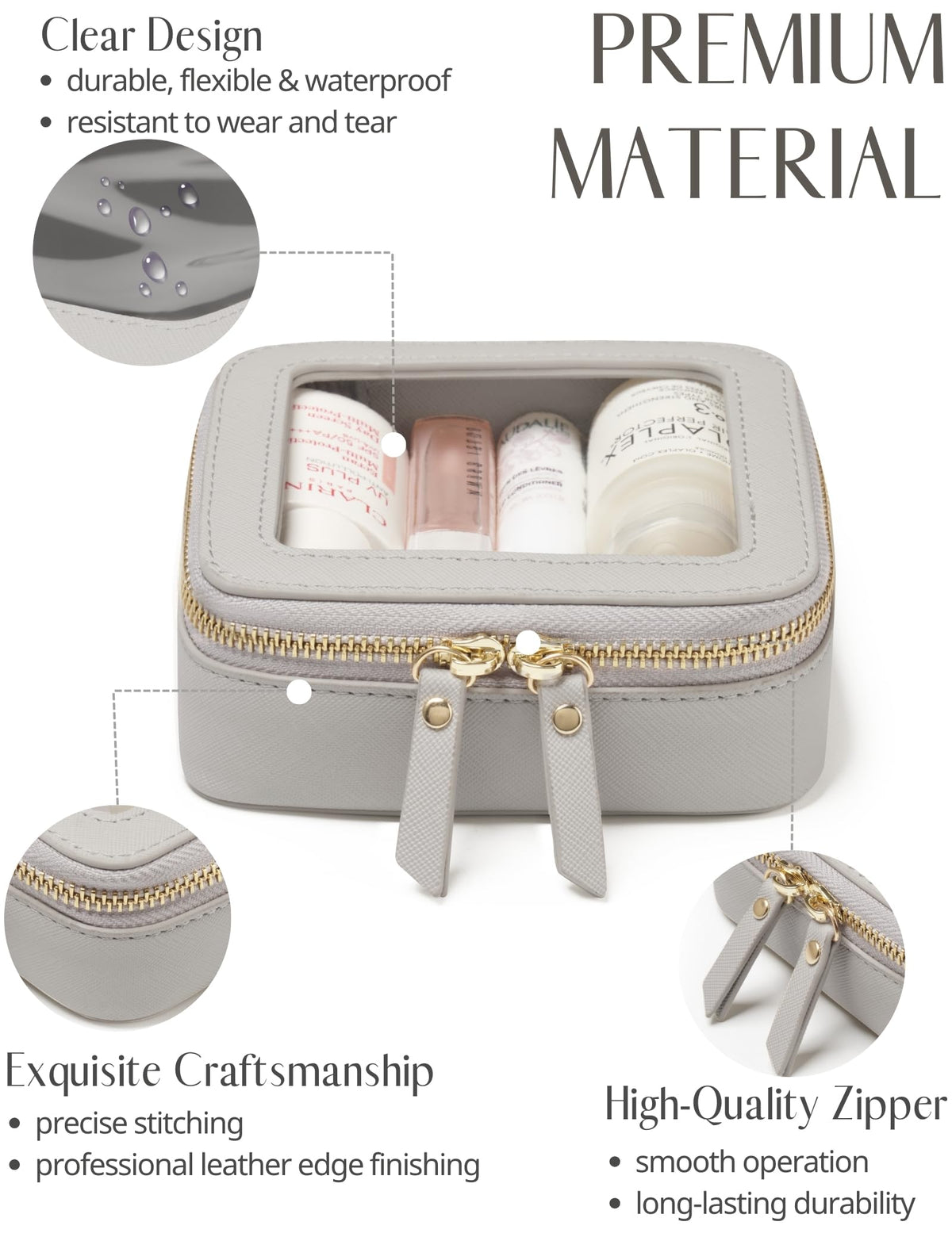 Popvibe saffiano leather makeup bag, premium and scratch resistant.