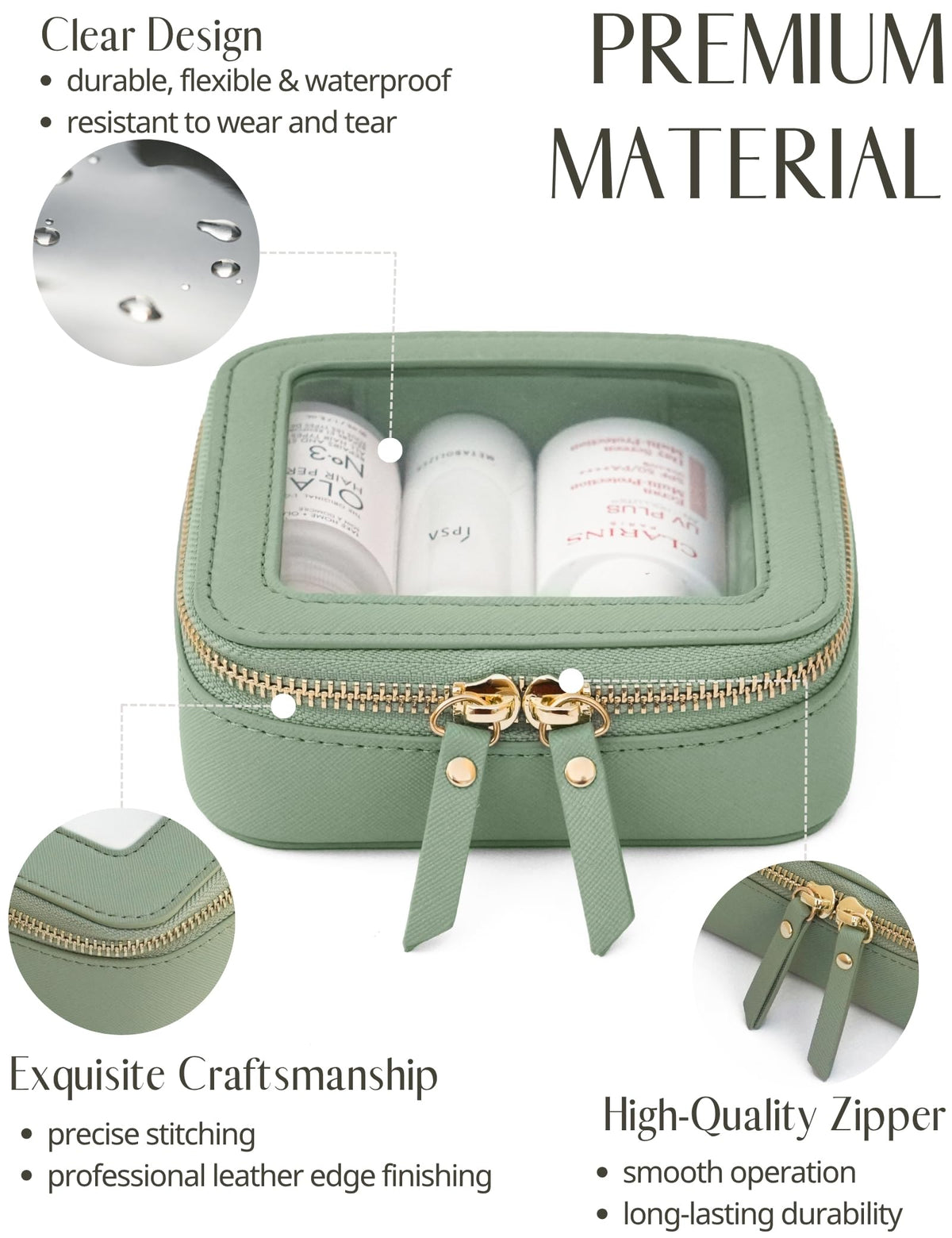 Popvibe saffiano faux leather durability keeps cosmetics protected and easy to clean.
