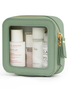 Popvibe small clear makeup bag with transparent panel for easy visibility.