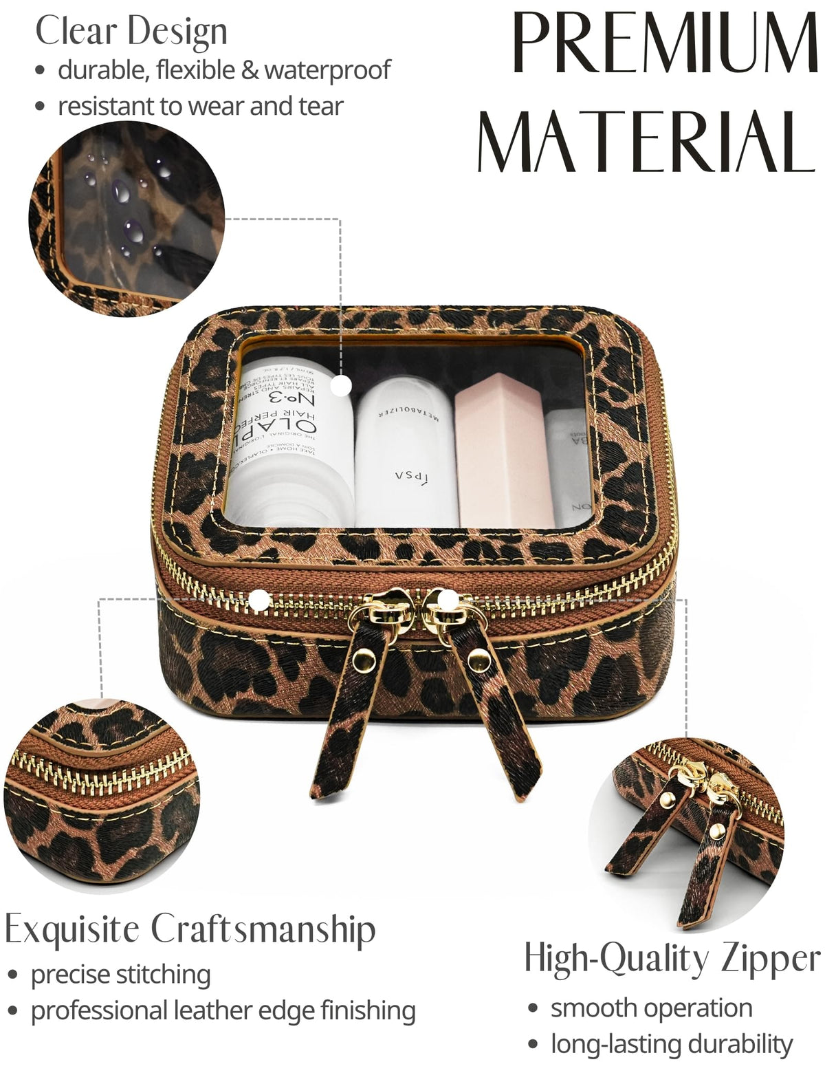 Popvibe small makeup bag clear zipper detail highlights secure closure and easy access.