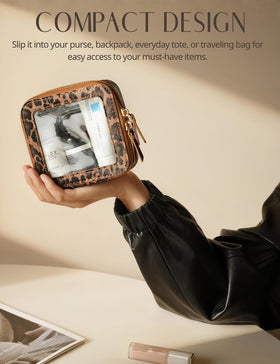 Popvibe small makeup bag leopard exterior texture adds luxurious, durable style.